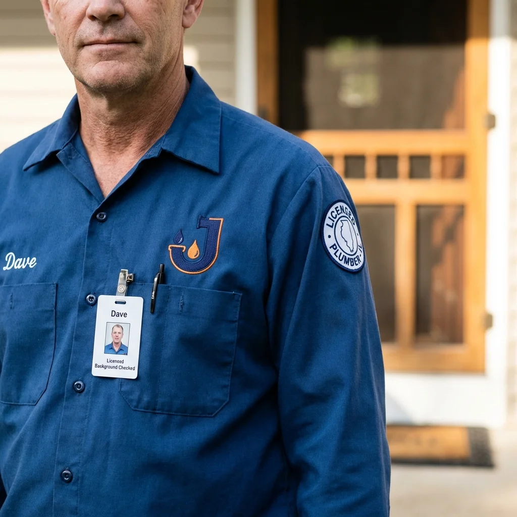 Licensed plumber showing ID badge in Stone Park, IL