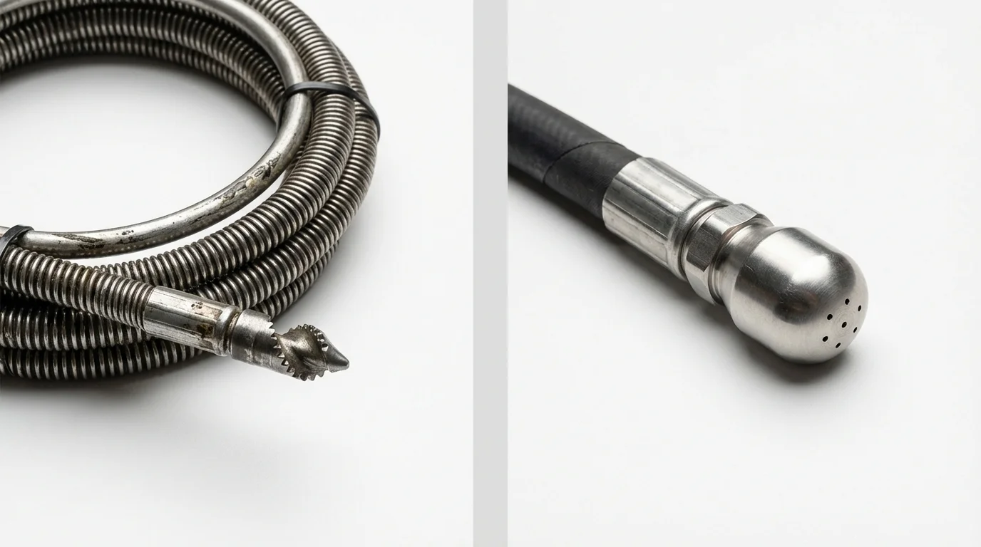Drain snake cable and hydro jetting nozzle used for drain cleaning in Stone Park, IL
