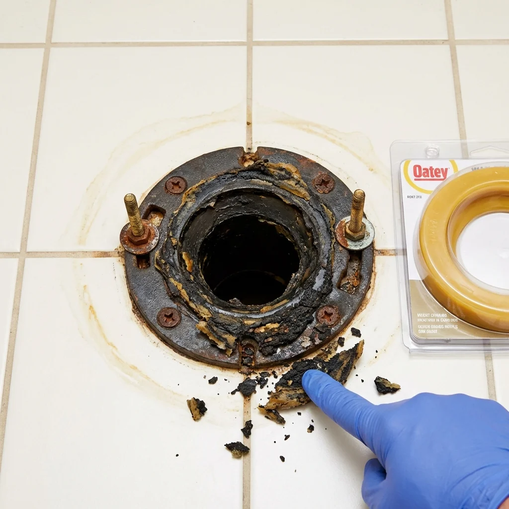 Failed wax ring showing water seepage at the base of a toilet in a Stone Park, IL home