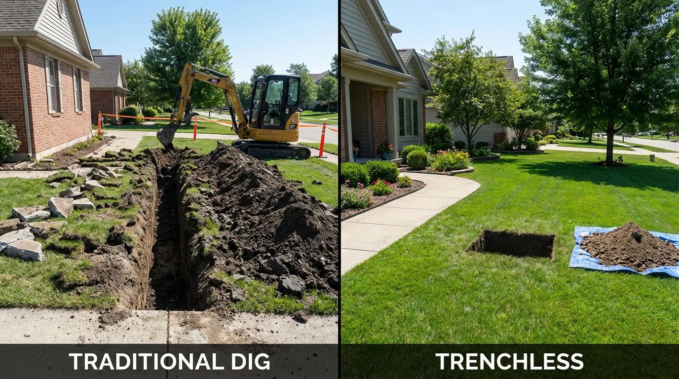 Trenchless sewer repair with minimal yard damage versus traditional excavation in Stone Park, IL